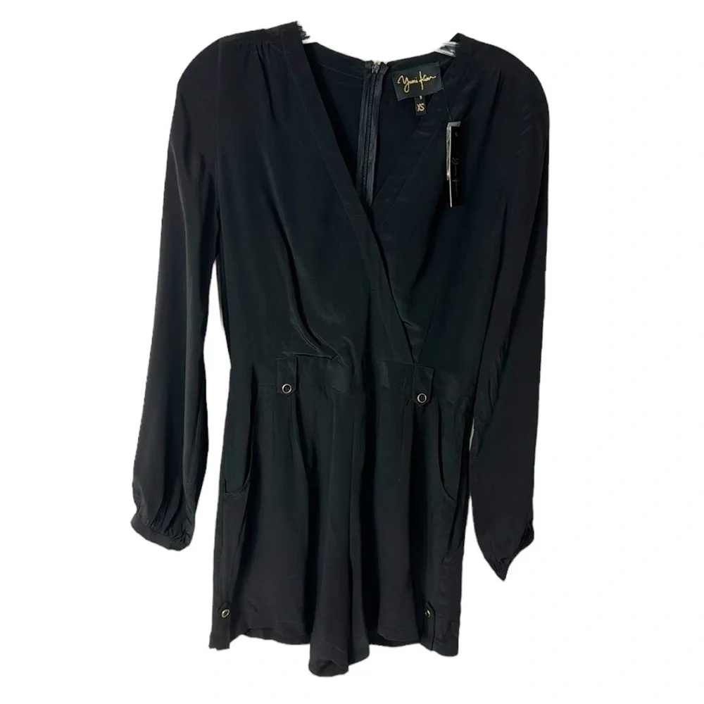 Yumi Kim Carly Romper Women's XS Black 100% Silk NWT Pockets‎ - Picture 2 of 14